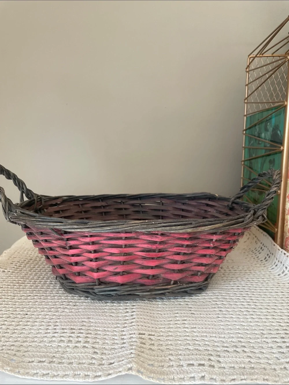 Woven red and Brown Decorative Storage Basket - lightweight